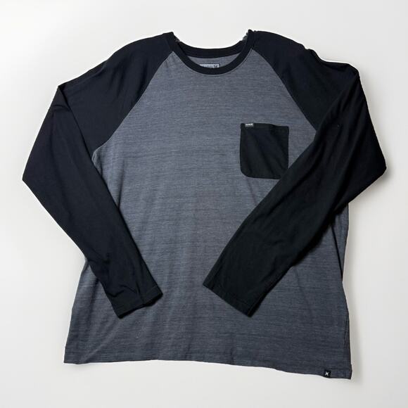 Hurley Long Sleeve Crew Neck Front Pocket Pullover Gray T Shirt XL Raglan - Picture 1 of 9